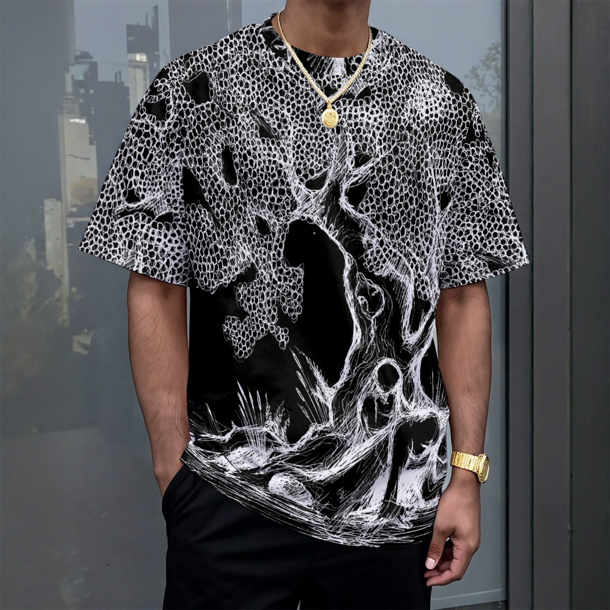 Haunted Tree Drop-shoulder T-shirt|180GSM