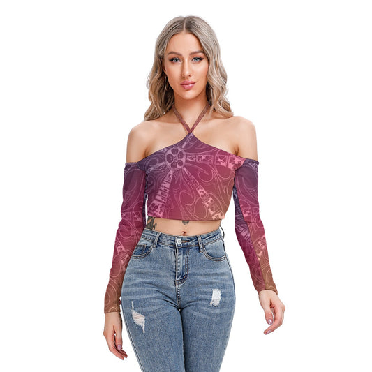 Flowers Sunset All-Over Print Women's Halter Lace-up Top