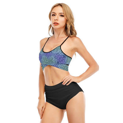 Face Blueberry All-Over Print Women's Bikini Swimsuit With Cross Straps