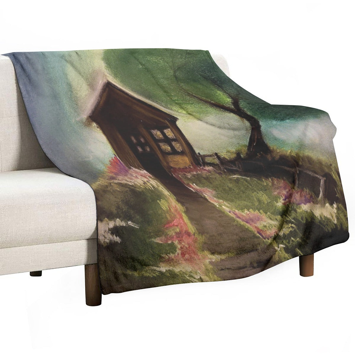 Cabin in The woods Single-Side Printing Flannel Blanket