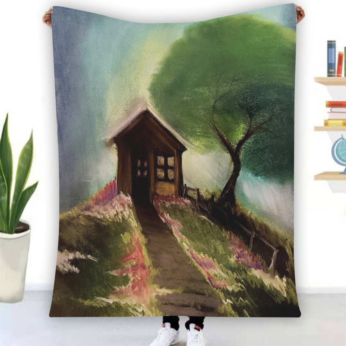 Cabin in The woods Single-Side Printing Flannel Blanket