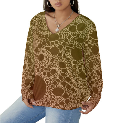 Lost in Circles Sunset All-Over Print Women's V-neck T-shirt With Curved Hem(Plus Size)