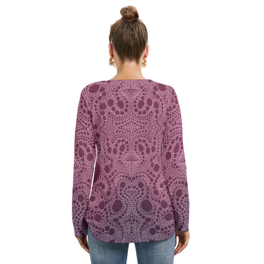 Lost In Circles Rose All-Over Print Women's Long Sleeve Neckline Tie Sweatshirt