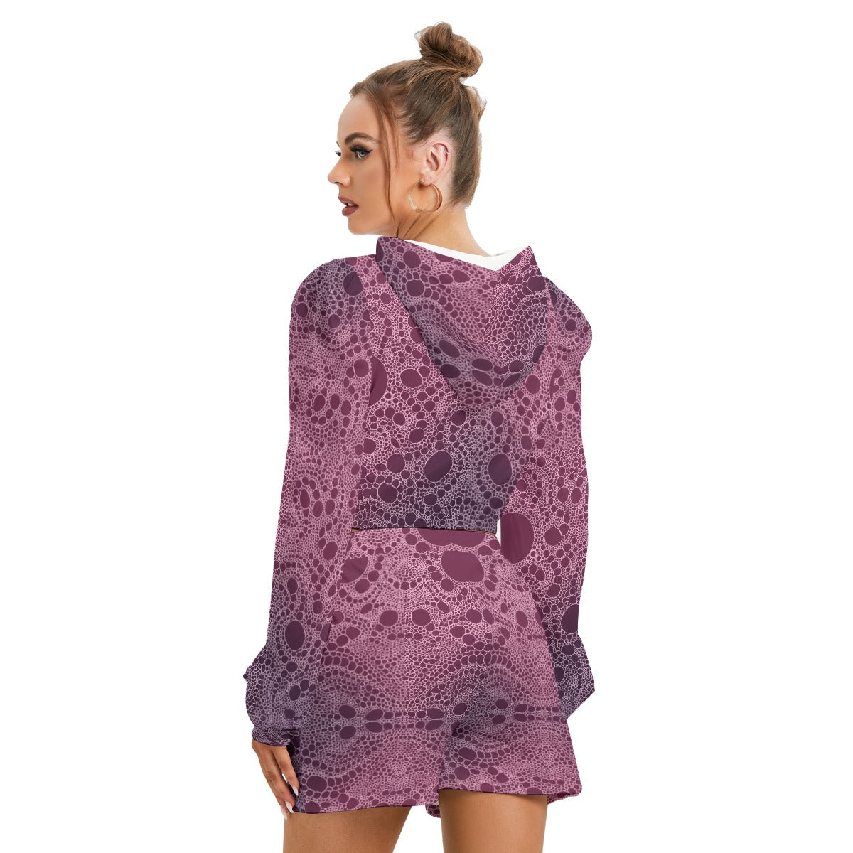 Lost in Circles Rose All-Over Print Women's Mirco Fleece Hoodie And Shorts Set