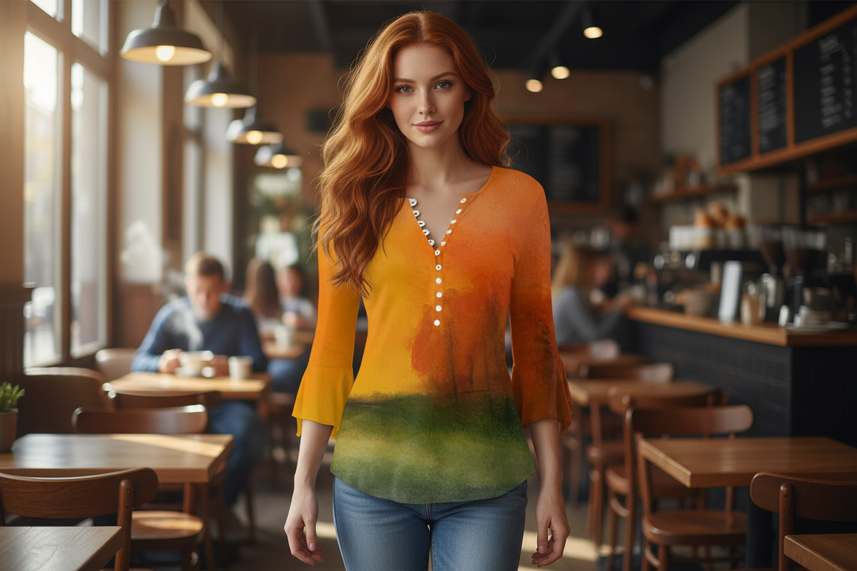 Autumn's Heart All-Over Print Women's T-shirt With 3/4 Sleeve