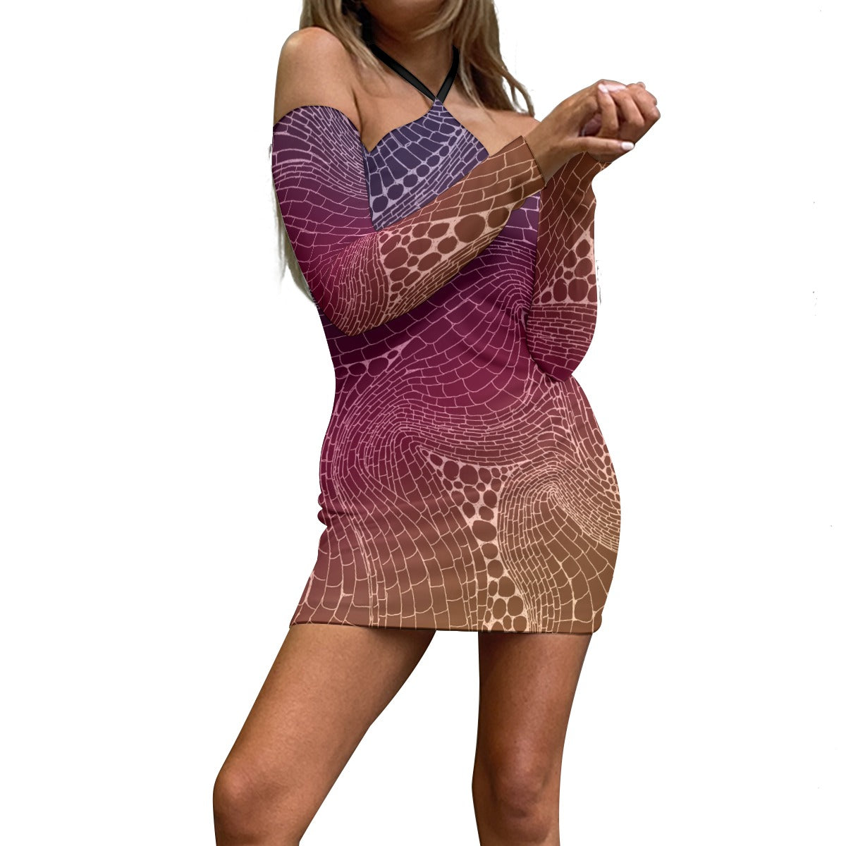 Signs of Life Sunset All-Over Print Women's Halter Lace-up Dress