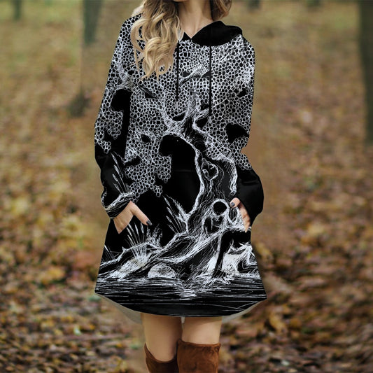 Haunted Tree All-Over Print Women's Longline Hoodie Dress