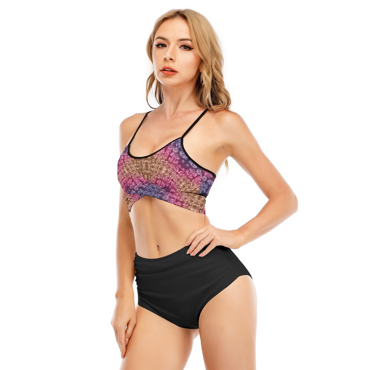 Faces Sunset All-Over Print Women's Bikini Swimsuit With Cross Straps