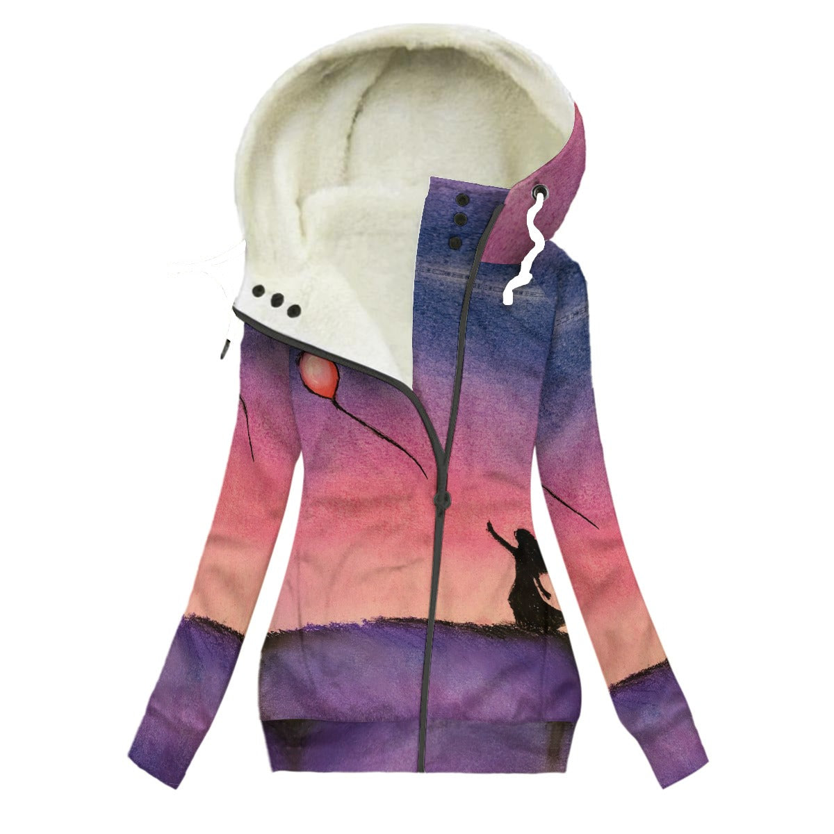 Chasing The Dream All-Over Print Women's Long Jacket With Fleece Lining