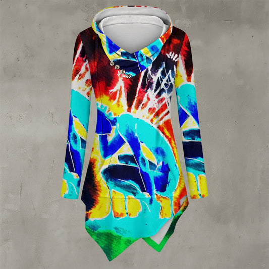 Pins and Needles Invert All-Over Print Women's Asymmetric Hem Hoodie
