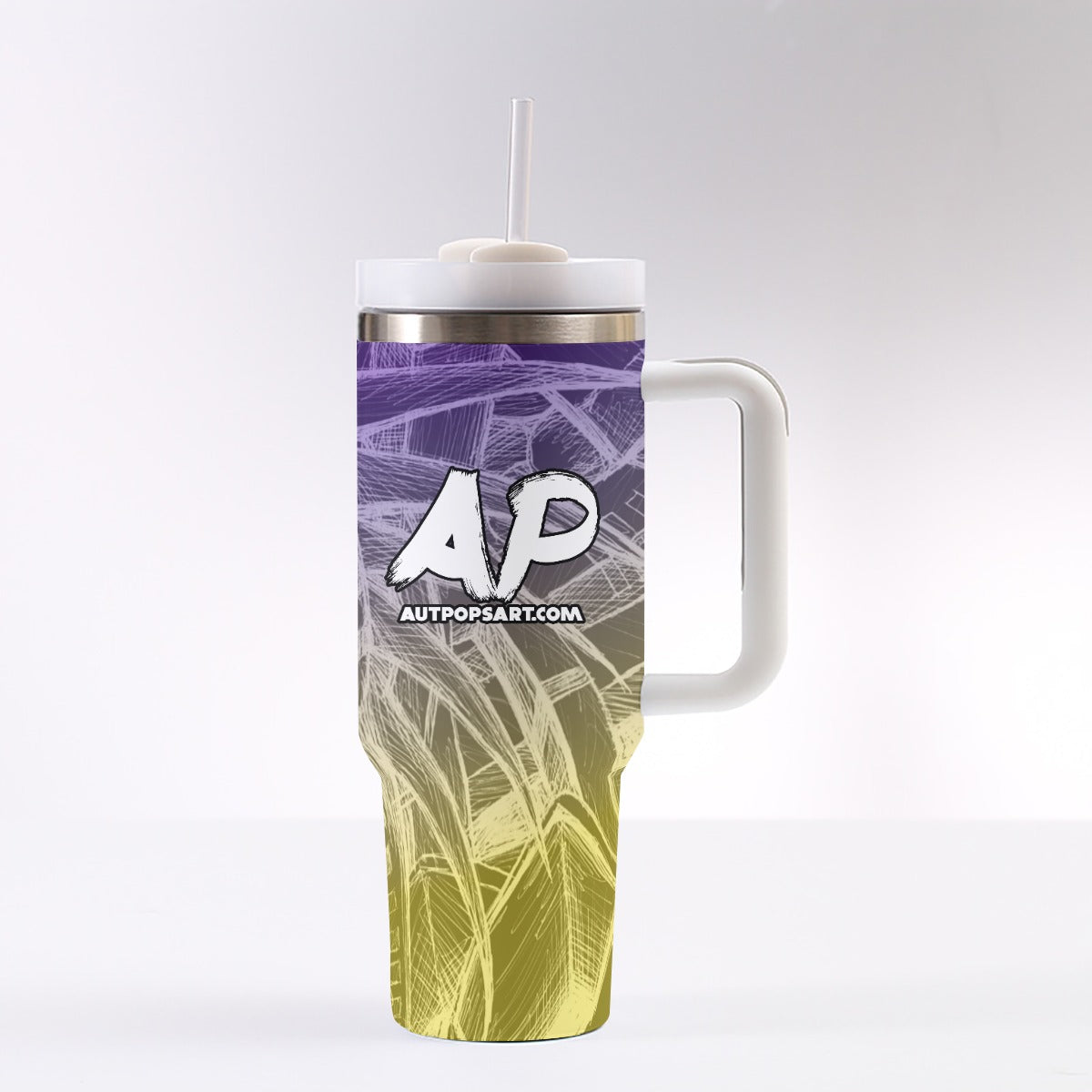 Sketch Purple and Gold 40 oz Tumbler With Handle