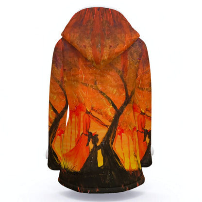 Guiding heart All-Over Print Women's Hooded Double-Breasted Winter Coat With Fleece