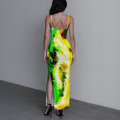 Swept Away Inverted All-Over Print Women's Long Dress with Slit