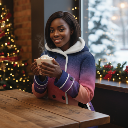 Chasing the Dream All-Over Print Women's Hooded Double-Breasted Winter Coat With Fleece