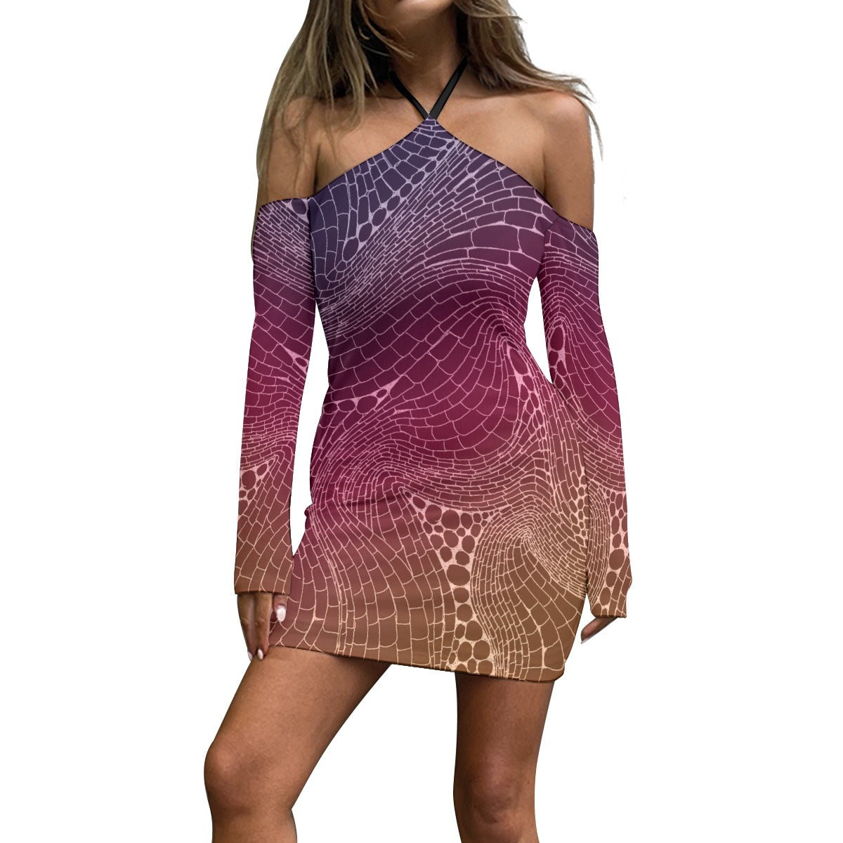 Signs of Life Sunset All-Over Print Women's Halter Lace-up Dress