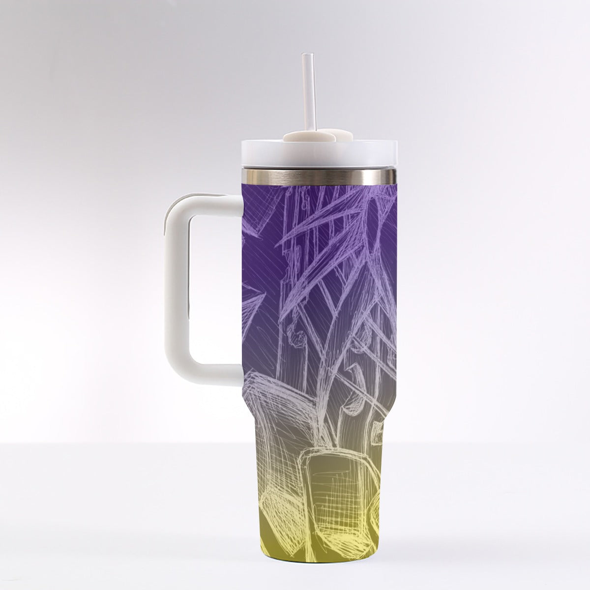 Sketch Purple and Gold 40 oz Tumbler With Handle