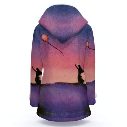 Chasing the Dream All-Over Print Women's Hooded Double-Breasted Winter Coat With Fleece