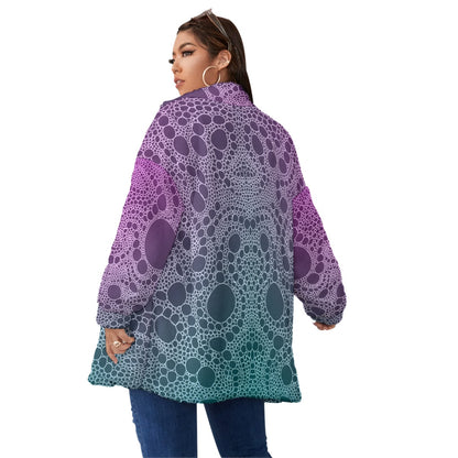 Lost In Circles Night Life All-Over Print Unisex Borg Fleece Stand-up Collar Coat With Zipper Closure(Plus Size)