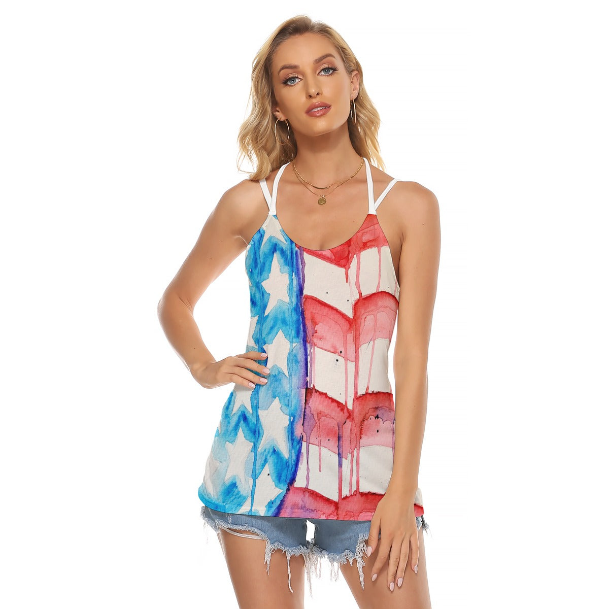 Old Glory Print Women's Halter Top With Backless