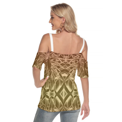 Sketch Sunset All-Over Print Women's Cold Shoulder T-shirt With Criss Cross Strips