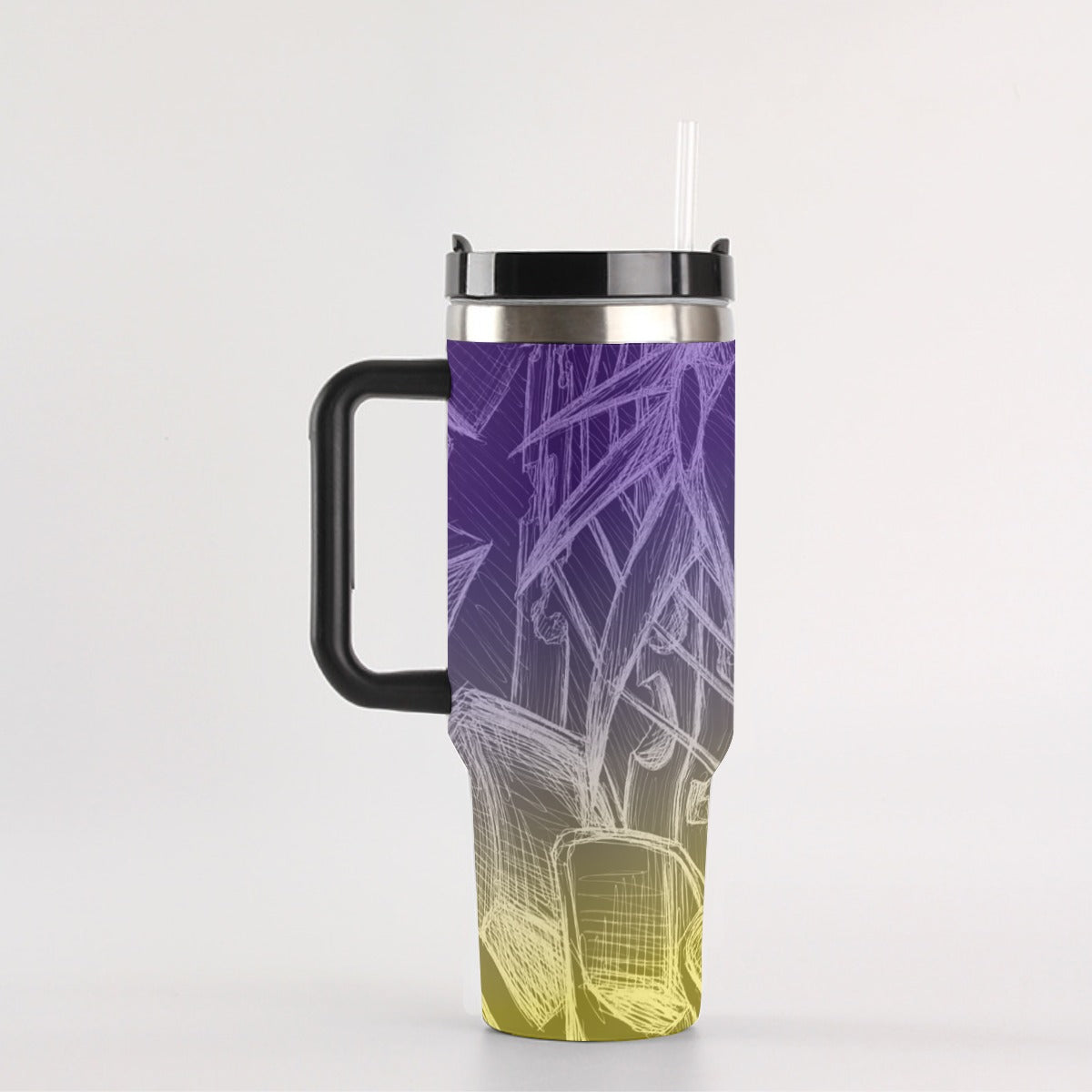 Sketch Purple and Gold 40 oz Tumbler With Handle