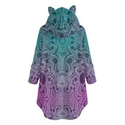 Lost In Circles All-Over Print Women's Flannel Hoodie with Cat Ears