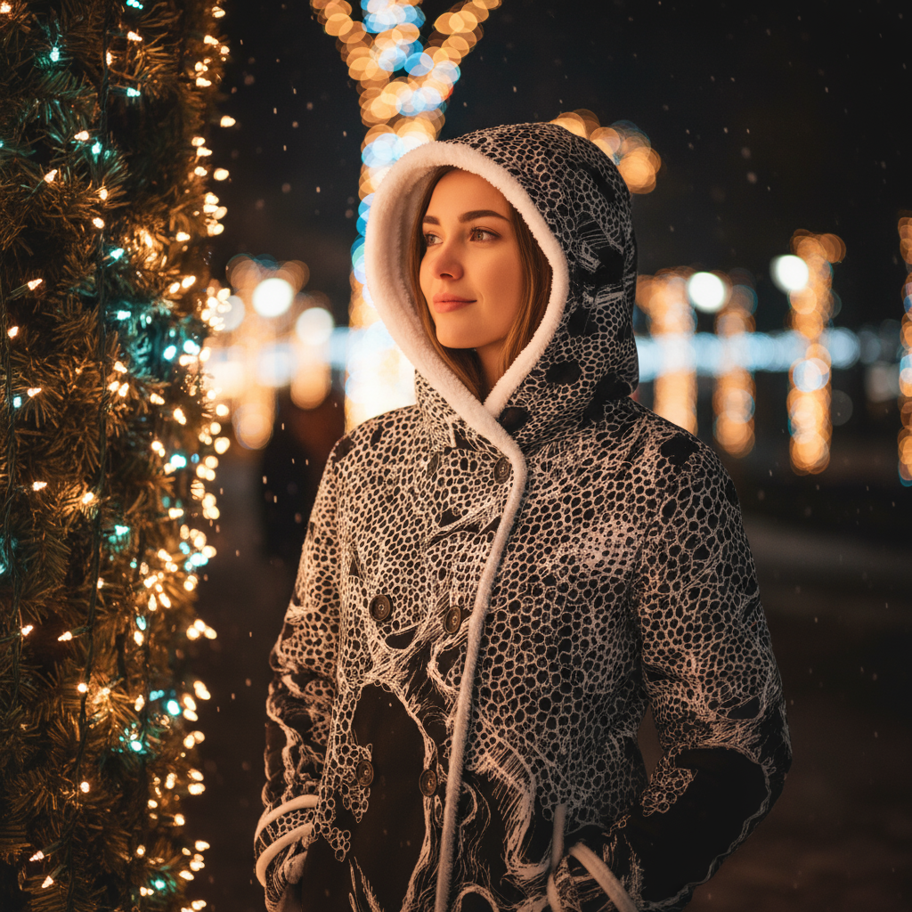 Haunted Tree Women's Hooded Double-Breasted Winter Coat With Fleece