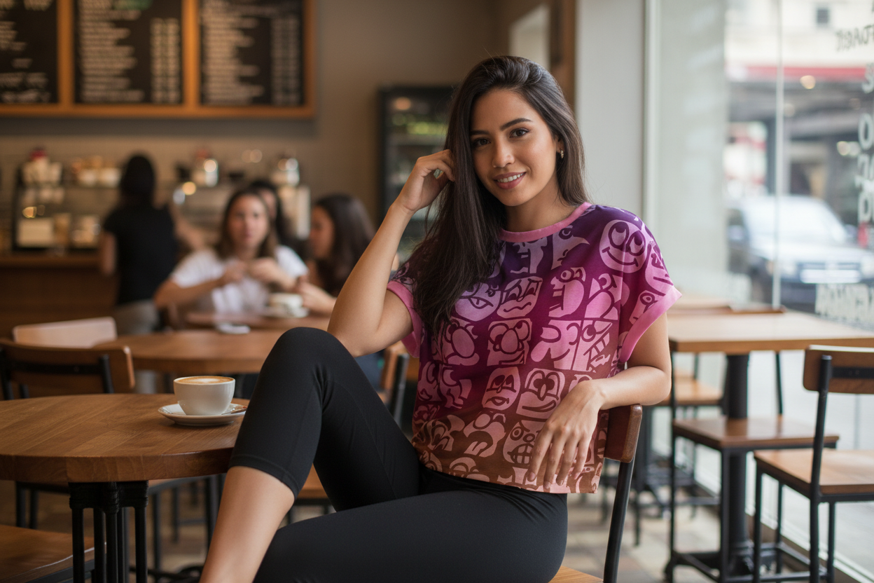 Faces All-Over Print Women's Open-Back Crossover Workout Tee