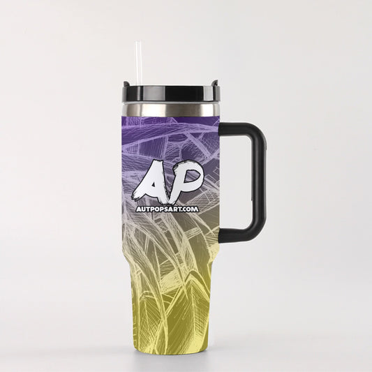 Sketch Purple and Gold 40 oz Tumbler With Handle