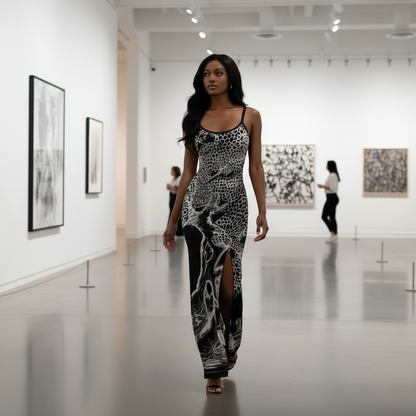 The Fallen Tree All-Over Print Women's Long Dress with Slit