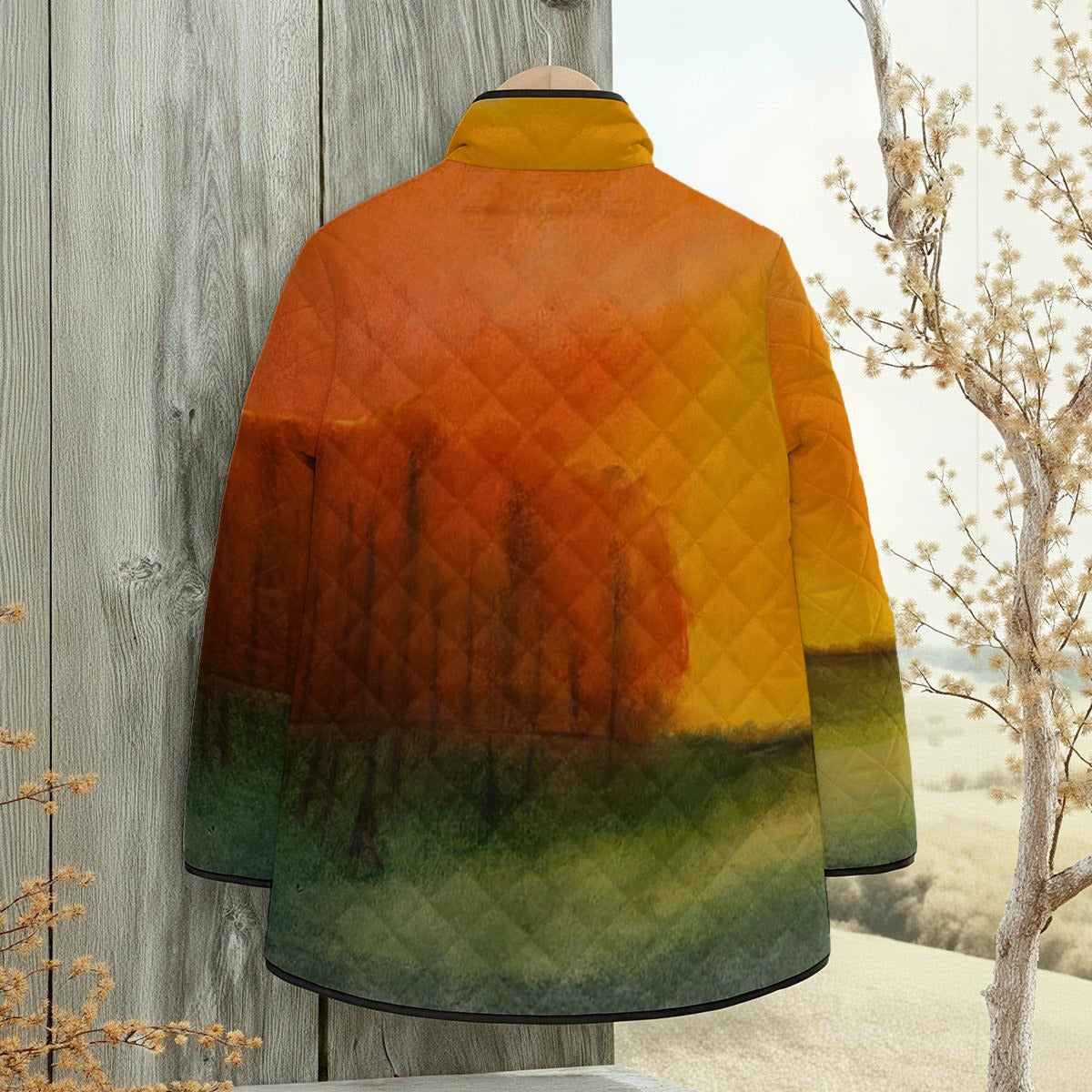 Fall Sunrise All-Over Print Women's Quilted Jacket with Side Slits