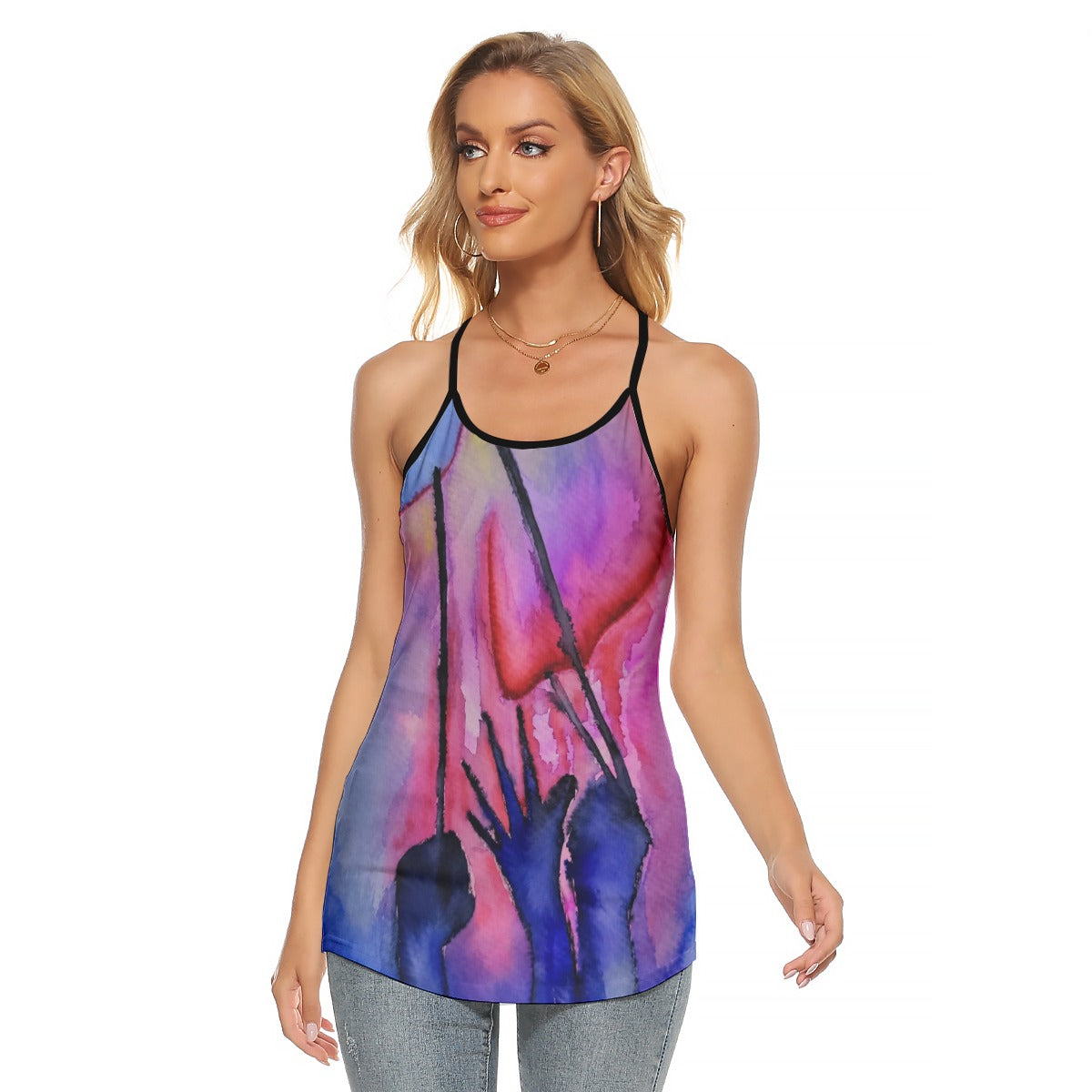 Weighed Down All-Over Print Women's Criss-Cross Open Back Tank Top