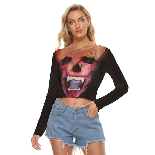 Blood Skull All-Over Print Women's Mesh Long Sleeves T-shirt