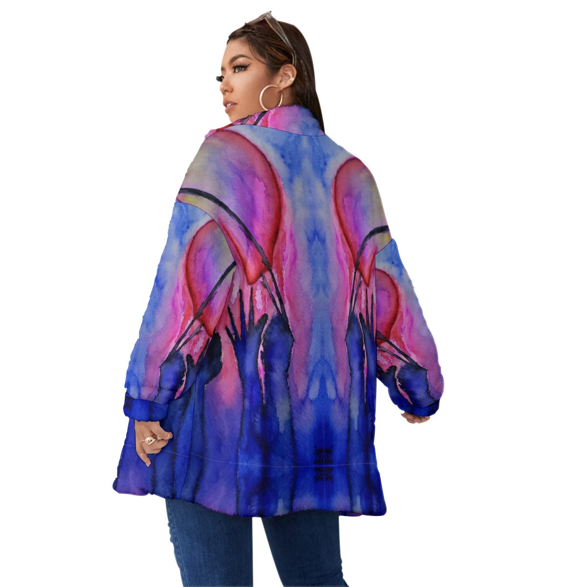 Weighed Down All-Over Print Unisex Borg Fleece Stand-up Collar Coat With Zipper Closure(Plus Size)