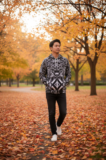 Inverted Sketch All-Over Print Men's Pullover Hoodie