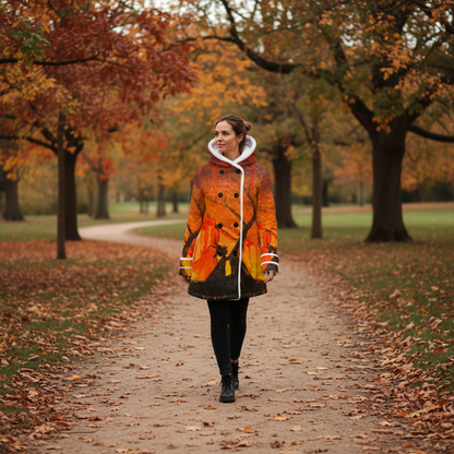 Guiding heart All-Over Print Women's Hooded Double-Breasted Winter Coat With Fleece