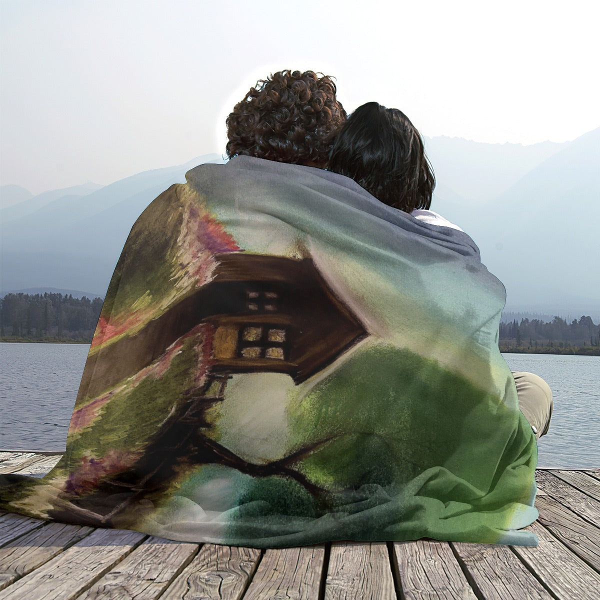 Cabin in The woods Single-Side Printing Flannel Blanket