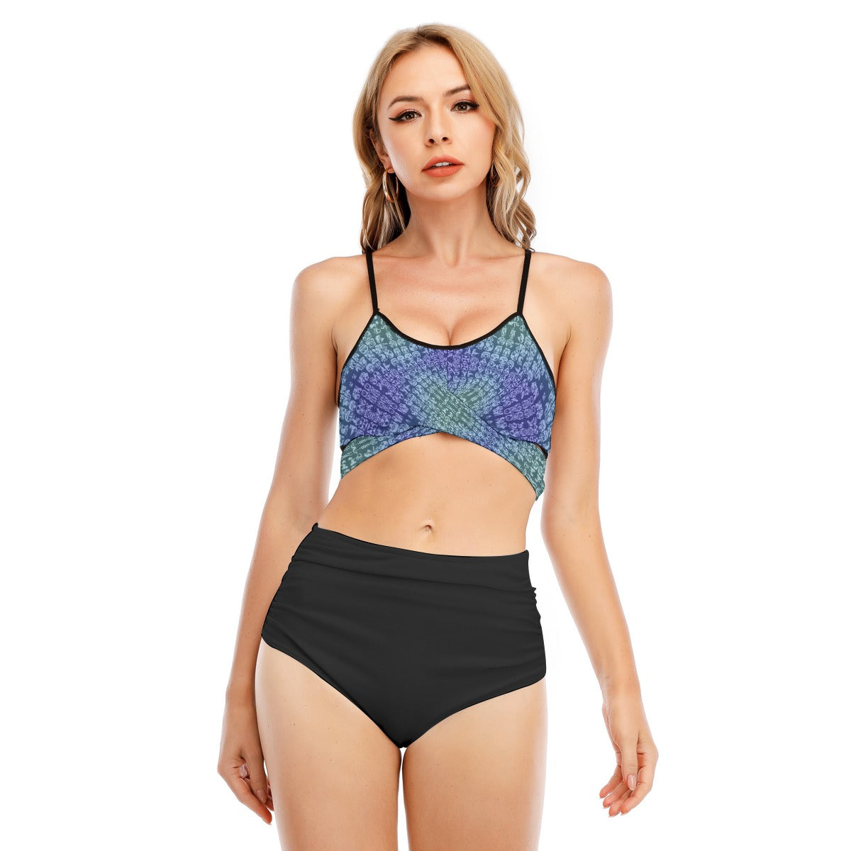 Face Blueberry All-Over Print Women's Bikini Swimsuit With Cross Straps