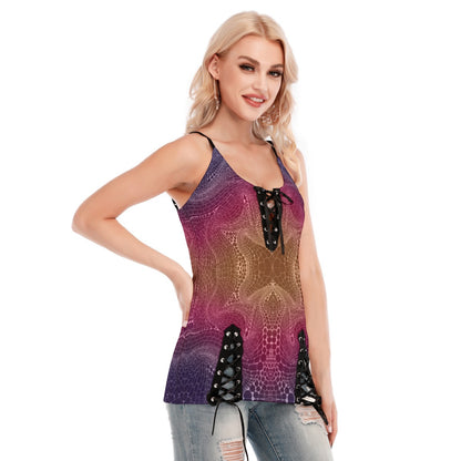 Signs of Life Sunset All-Over Print Women's V-neck Eyelet Lace-up Cami Dress