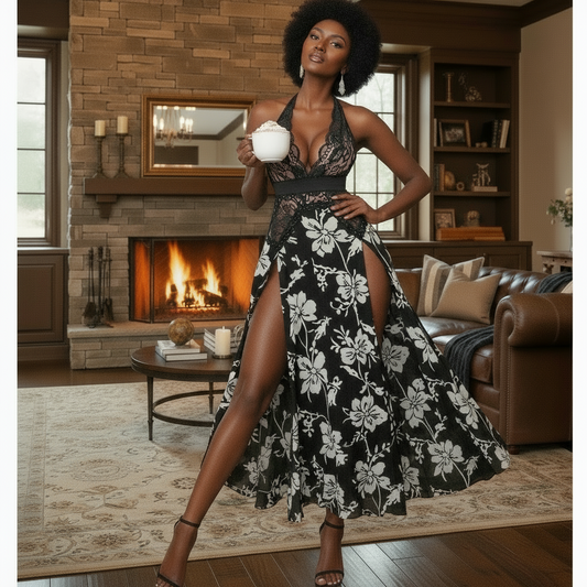 Haunted Tree All-Over Print Women’s Elegant Mesh Lace Evening Dress