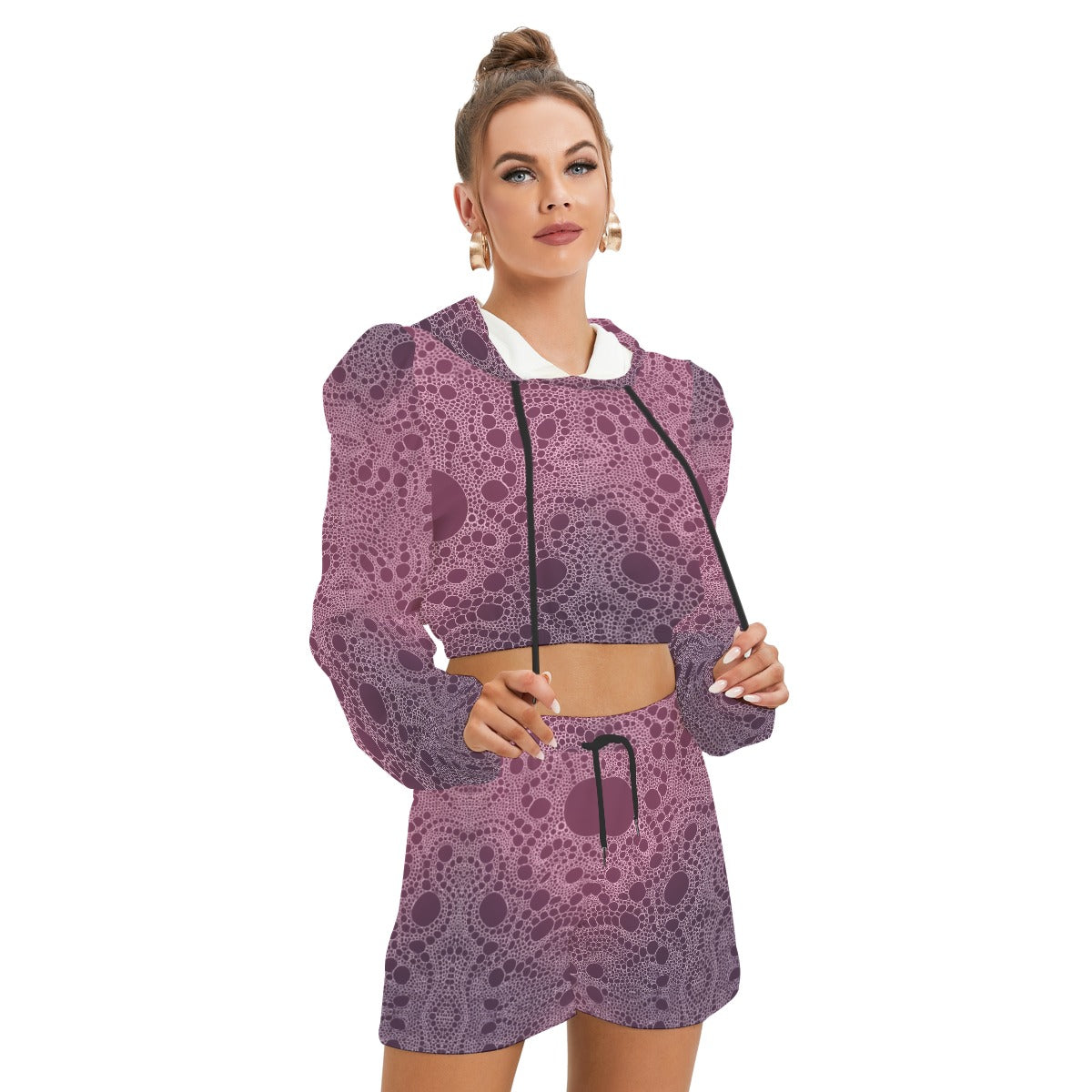 Lost in Circles Rose All-Over Print Women's Mirco Fleece Hoodie And Shorts Set