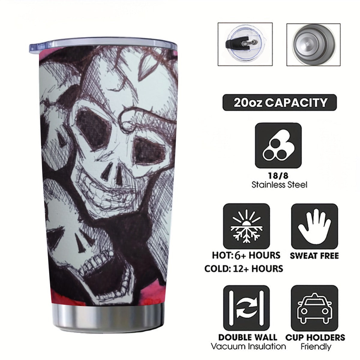 Skullz Custom 20OZ Tumbler With Sliding Lid For The USA