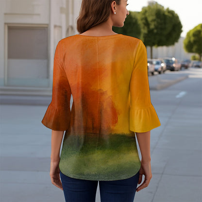 Autumn's Heart All-Over Print Women's T-shirt With 3/4 Sleeve