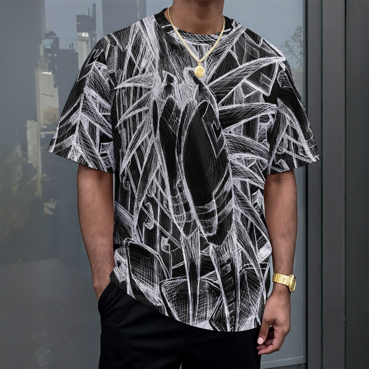 Inverted Sketch Drop-shoulder T-shirt|180GSM