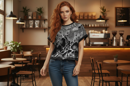 The Fallen Tree All-Over Print Women's Open-Back Crossover Workout Tee