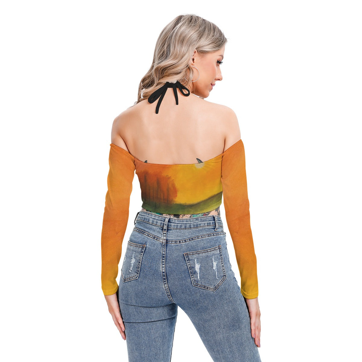 Autumn Sunset All-Over Print Women's Halter Lace-up Top