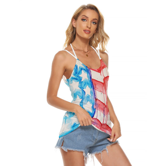 Old Glory Print Women's Halter Top With Backless