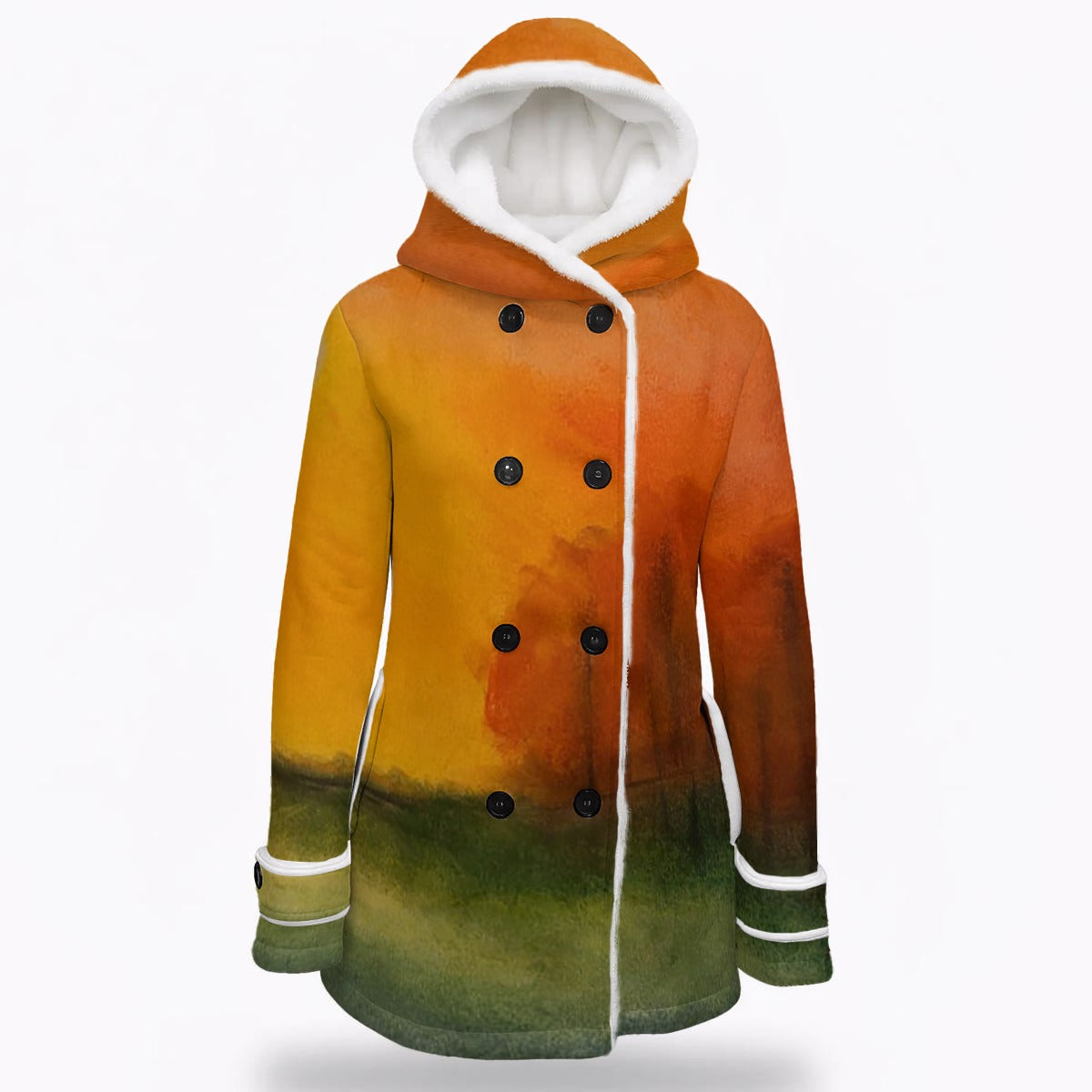 Heart of Autumn Women's Hooded Double-Breasted Winter Coat With Fleece