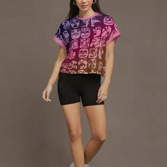 Raspberry Faces All-Over Print Women's Open-Back Crossover Workout Tee