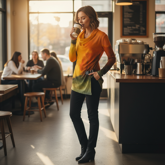 Heart of Autumn All-Over Print Women's Draped Long Sleeve Top